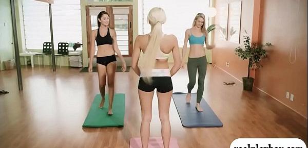  Yoga exercise with busty blonde trainer and brunette girls